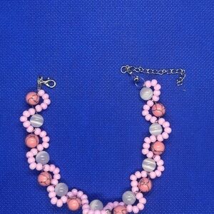 Pink and Gray Cluster Beaded Bracelet with Clasp